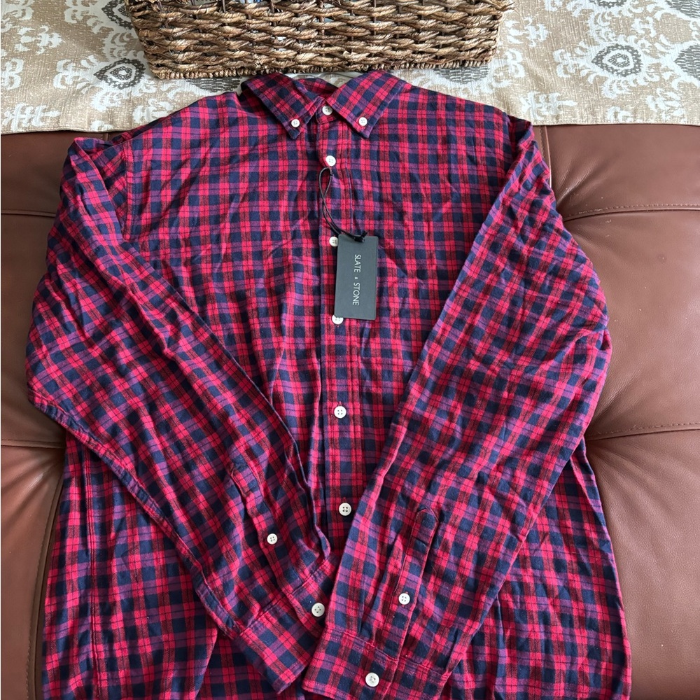 Men’s button down Slate and Stone red/blue check size medium shirt